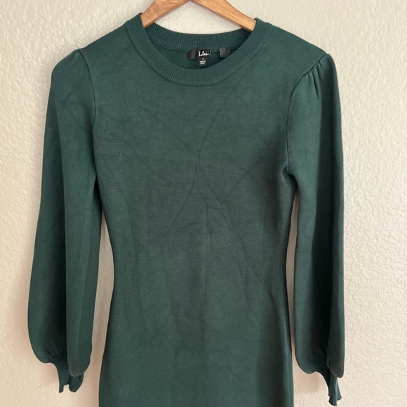 Rhapsodize Emerald Green Balloon Sleeve Midi Sweater Dress - Picture 3 of 4